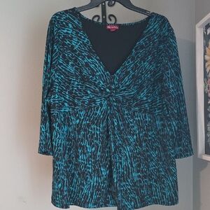 Merona Black and Teal Twist Front Blouse 2X